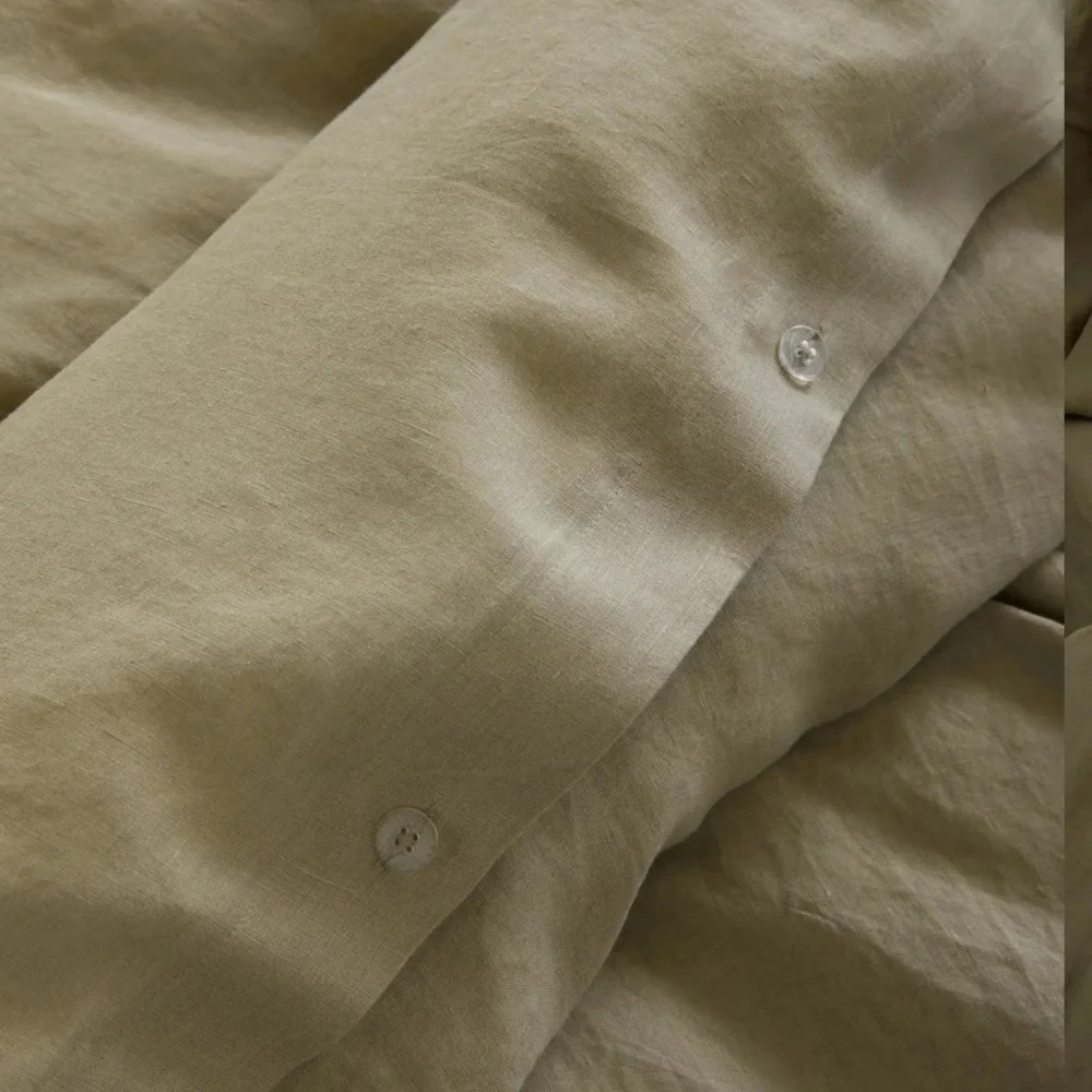Quince Queen European Linen Duvet Cover Set with shams - ALOE